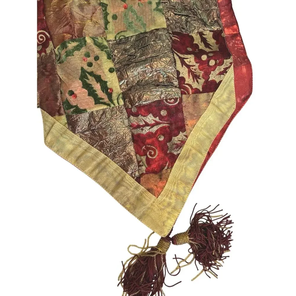 Dept 56 Christmas Table Runner Patchwork Tassels Holiday 70” Department 56